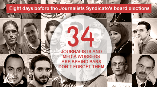 Eight days before the Journalists Syndicate’s board elections:  34 journalists and media workers are behind bars, don’t forget them